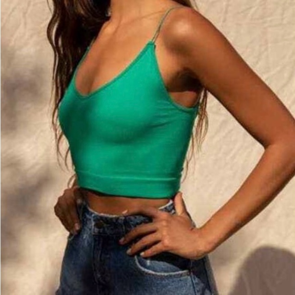 FREE PEOPLE Ribbed B-Neck Brami Forest Green Cami Tank Top Size XS/S. NWT - Picture 1 of 9